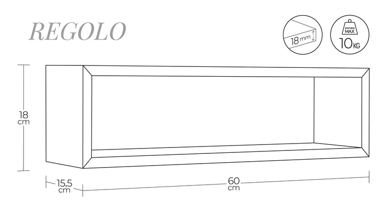 Mensola da Parete 60x18x15,5 cm in Fibra di Legno Regolo Rovere Grigio