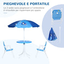 Set Tavolino e 2 Sedie Pieghevoli da Giardino per Bambini con Ombrello Blu