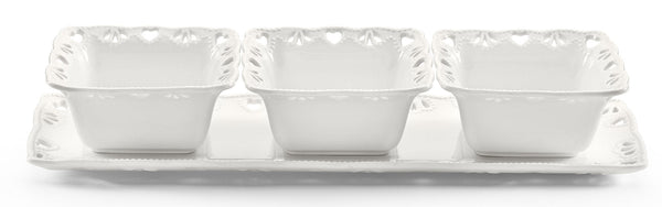 sconto Servizio Aperitivo Vassoio e 3 Coppette in Porcellana Kaleidos Juliet Bianco