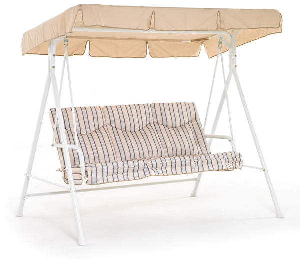 Dondolo 3 Posti da Giardino 184x120x160 cm in Ferro e Poliestere Madagascar Bianco e Beige sconto