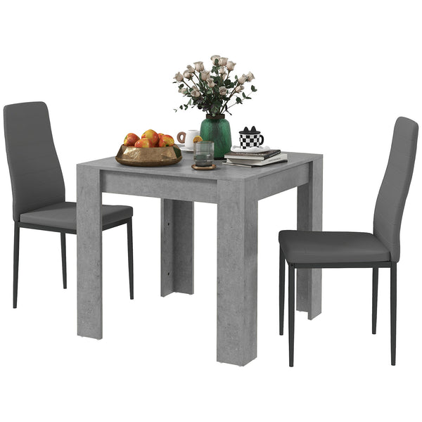 prezzo Set da Pranzo Tavolo e 2 Sedie Imbottite in Pelle PU Grigio