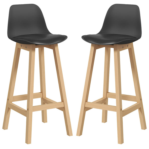 acquista Set 2 Sgabelli da Bar 39x41x96 cm Gambe in Legno e Cuscino in Similpelle Nero