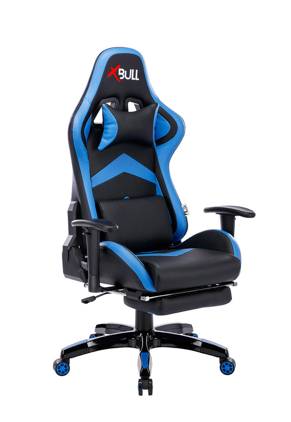 online Sedia Gaming da Ufficio 68x55x129/139 cm con Poggiapiedi e Supporto Lombare Blu e Nero