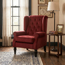 Poltrona da Salotto 74x86x102 cm con Ampia Seduta e Gambe in Legno di Eucalipto in Velluto Rosso Vino      
