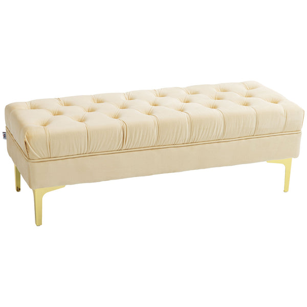 Panca Fondo Letto Imbottita con Rivestimento Trapuntato in Effetto Velluto 118x45x42 cm Beige acquista
