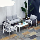 Set da Giardino Divano 2 Poltrone e Tavolino in Alluminio Bianco e Grigio