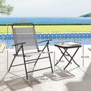 Set da Giardino 3 Pezzi Tavolo con Piano in Vetro e 2 Sedie Pieghevoli Grigio    