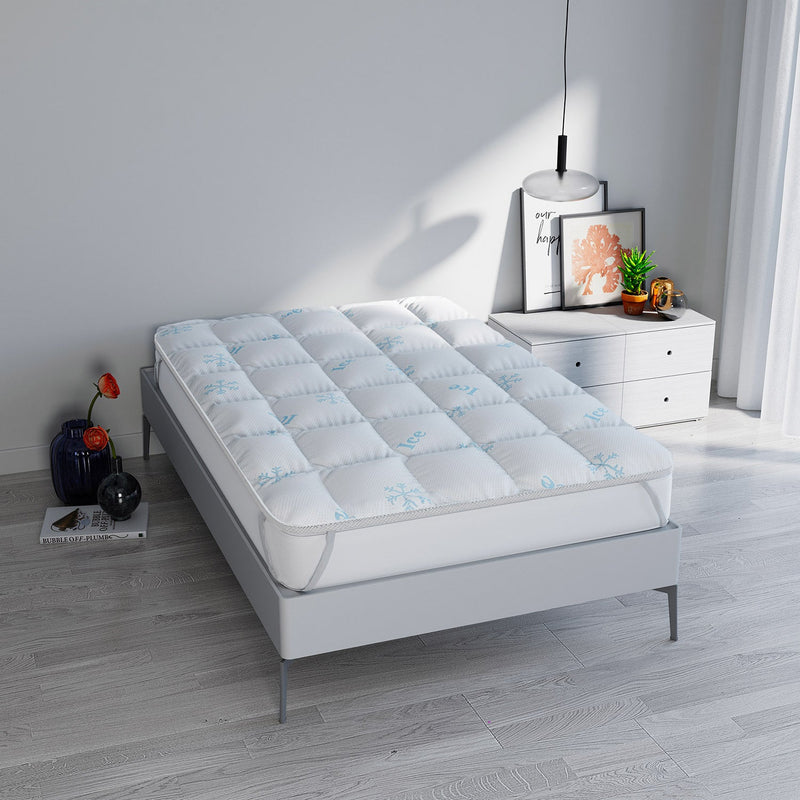 Topper Double Face Trapuntato 300 gr/mq con Elastici Ice Refrigerante Bianco Varie Misure