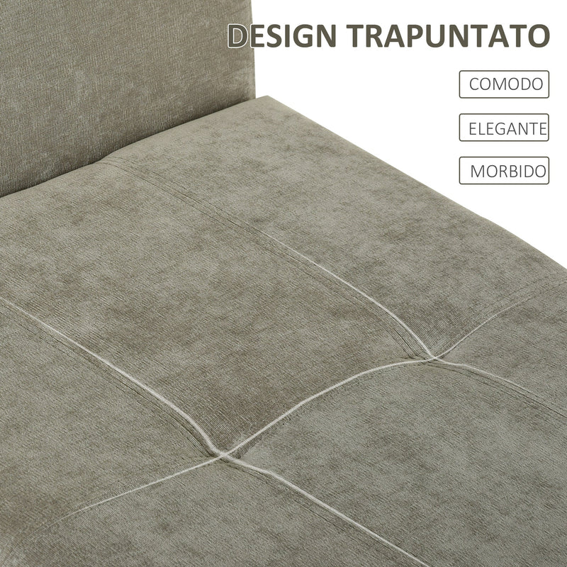 HUIMO Pouf Contenitore Trapuntato Con Bottoni - 127x45,7x45,7 Cm, In Tessuto Imbottito, Con Cerniera Sicurezza E Piedini In Legno, Grigio/blu/avorio - 4