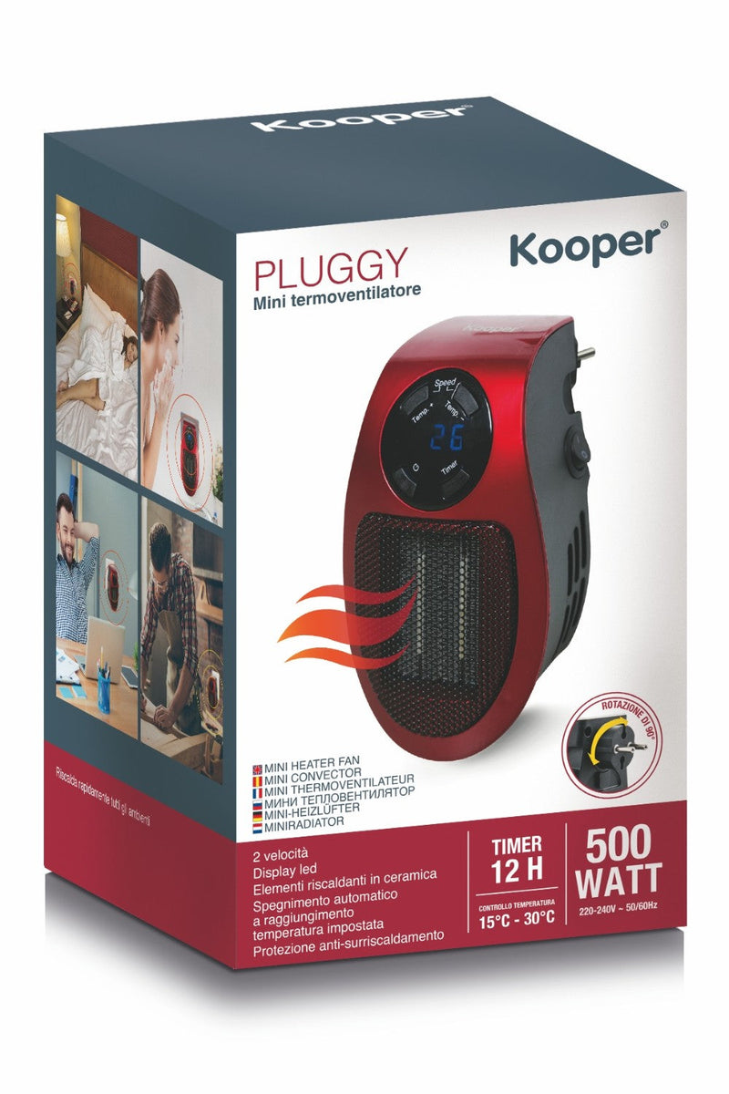 Stufa Stufetta da Parete 500W Display LCD Kooper Pluggy Rosso
