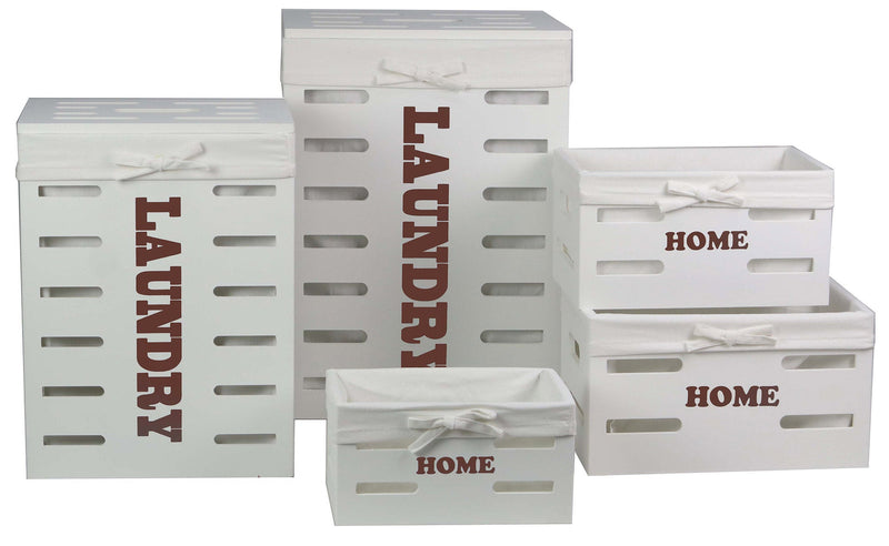 Set 5 Cesti Portabiancheria Collection Bianco/Marrone