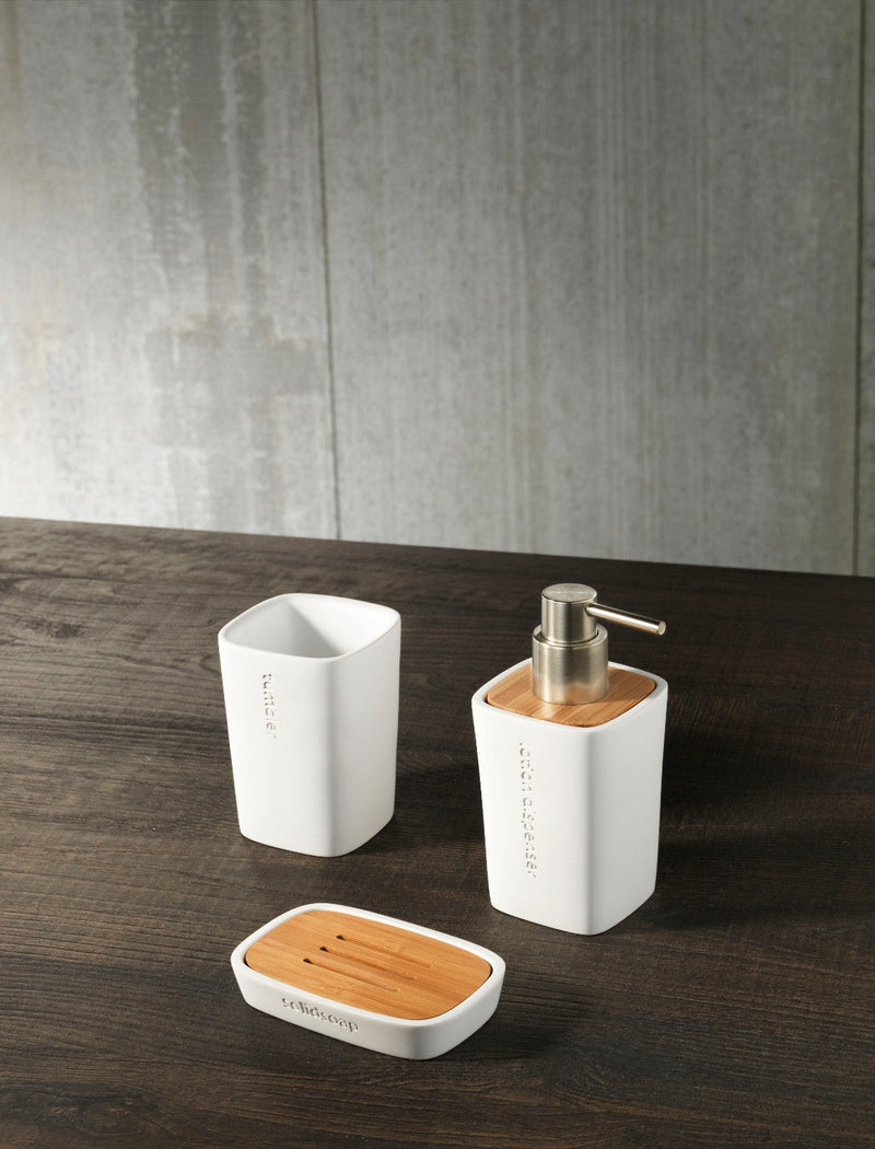Set 3 Accessori da Bagno in Resina TFT Accessories Bianco e Bambù