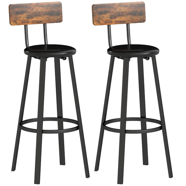 Set 2 Sgabelli da Bar Stile Industriale con Schienale Seduta in Finta Pelle e Poggiapiedi Marrone Rustico sconto