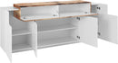 Credenza 4 Ante Battenti + 1 Anta a Ribalta 200x45x85,5 cm Coro Bianco Lucido e Acero Pereira