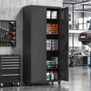 Armadio Portautensili 80x40x180 cm con Serratura Ruote Rimovibili e Ripiani Regolabili in Acciaio Nero      