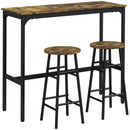 Set Tavolo Alto 105x40x90 cm e 2 Sgabelli da Bar con Poggiapiedi Stile Industriale in MDF e Acciaio Nero e Marrone      