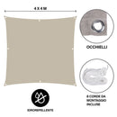 Vela Ombreggiante Quadrata 4x4 m in Cotone e Poliestere con 8 Corde di Montaggio Tortora      