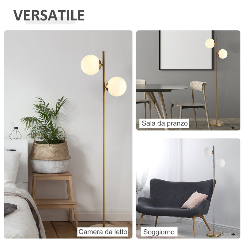 Lampada da Terra Ø28x165 cm Paralumi a Sfera con Attacco E27 Struttura in Metallo Oro  