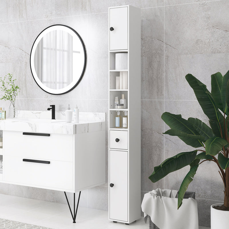 Mobile a Colonna Bagno 20x20x180 cm Design Slim in Legno Bianco  