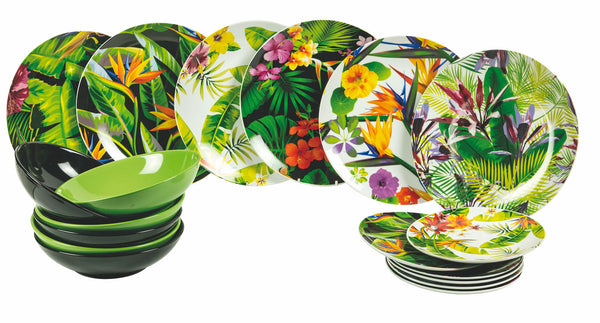 Servizio Piatti 18 Pezzi in Porcellana e Gres Villa d'Este Home Tivoli Tropical Jungle Multicolor sconto