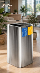Pattumiera Per Raccolta Rifiuti 38x38xh80 cm In Acciaio Inox con Coperchio Basculante Argento