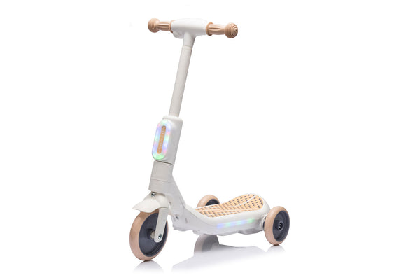 acquista Monopattino Elettrico Deluxe a 3 Ruote 67x32x69 cm Luci LED RGB Casco e Protezioni Incluse Beige