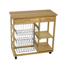 Carrello da Cucina in Legno della Gomma 2 Piani 3 Cestelli 2 Cassetti 81x39H85cm Adami