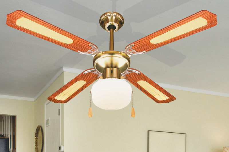 Ventilatore da Soffitto con 4 Pale e Lampada Ø106cm 3 Velocità  Kooper Windy Marrone