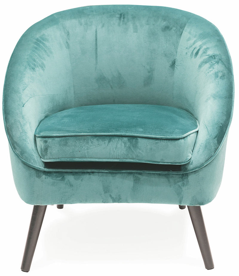 Poltrona Imbottita in Velluto con Gambe in Legno Soriani Verde Tiffany