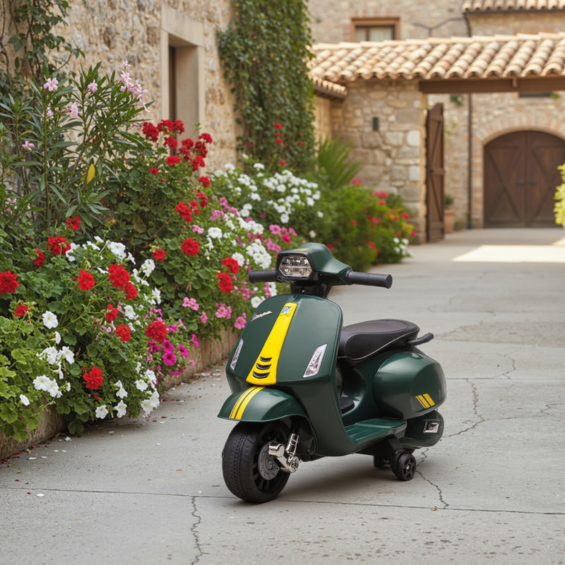 Moto Elettrica per Bambini con Licenza Ufficiale Piaggio Vespa 6V con Rotelle e Luci Verde Scuro      