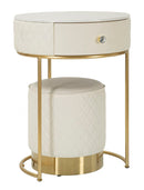 Comodino Toeletta con Puff Sharon Ø52x70 cm - Ø36x39 cm in Pino e MDF e Metallo e Plastica      