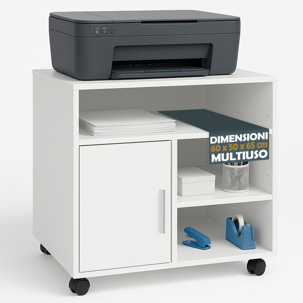 sconto Mobile Porta Stampante Multiuso Salvaspazio 60x50x65 cm Legno Bianco