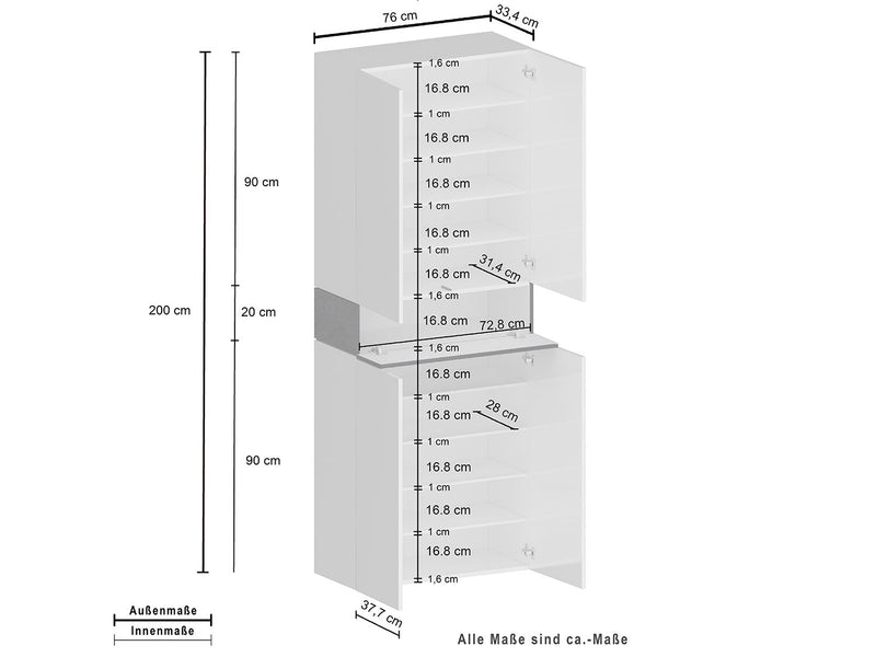 Armadio Scarpiera 4 Ante e 1 Ripiano a Ribalta 76x35x200 cm Savona 4A 1R Bianco Opaco/Rovere Wotan  