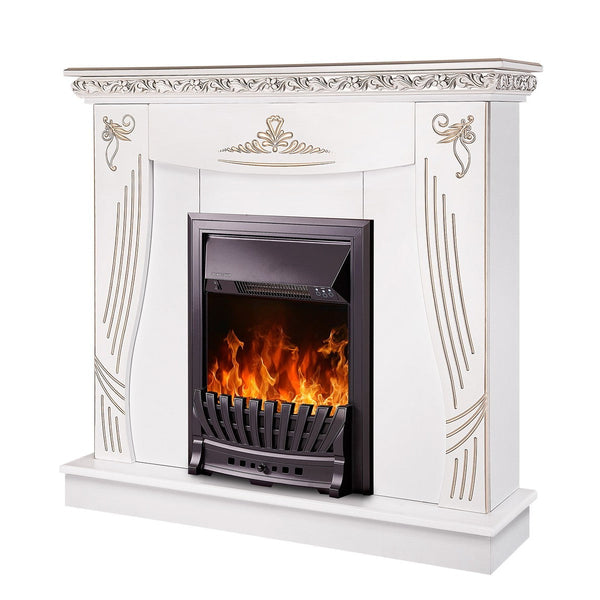 online Camino Elettrico da Pavimento 103,5x110x30 cm Effetto Fiamma 2000W Napoli & Pluton Bianco