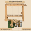 Carrello Portavivande da Giardino 95x47x74 cm con 2 Ripiani e Portabottiglie in Legno      