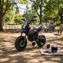 Moto Elettrica per Bambini Aprilia RX-125 Small 12V Cross Sedili In Pelle Luci Led Bluetooth Sospensioni a Molla Blu