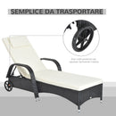 Lettino da Giardino Reclinabile in Rattan Sintetico con Materassino Imbottito e Ruote Nero 