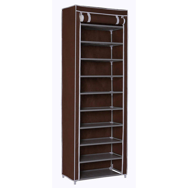 acquista Scarpiera Salvaspazio 11 Ripiani 30 Paia Scaffale Acciaio e Tessuto TNT Marrone