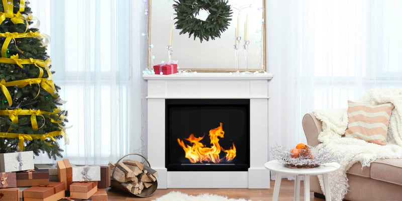 Camino a Bioetanolo da Pavimento 113x30x100 cm in Legno Bianco