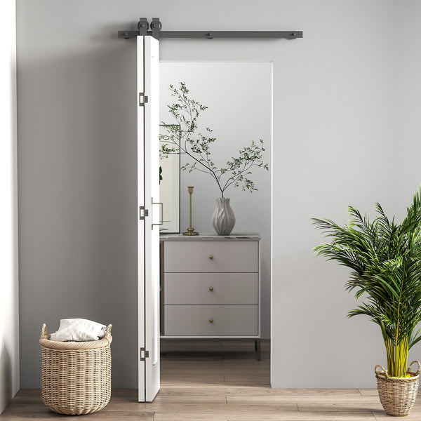 acquista Porta Scorrevole a Libro Pieghevole a Portafoglio 70x210 cm con Superficie Verniciabile in MDF e Acciaio Bianco