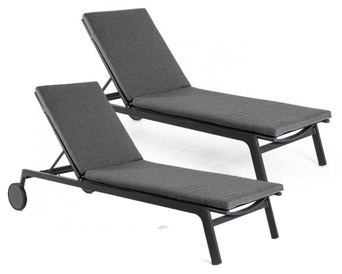 Set 2 Lettini Prendisole da Giardino 70x204x101h cm con Cuscini e Ruote Jalisco Antracite 