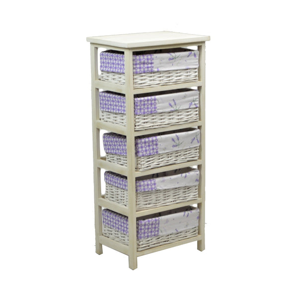 acquista Cassettiera in Legno 5 Cassetti 40x29H90cm Lavanda