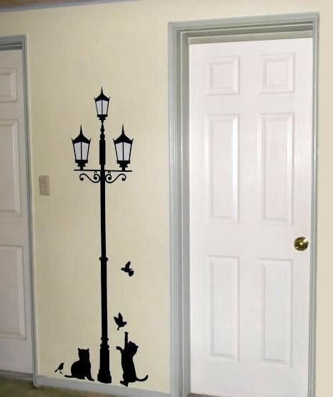 Adesivi Decorativi per Parete Gatti e Lampione Sticker Murale Nero