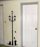 Adesivi Decorativi per Parete Gatti e Lampione Sticker Murale Nero