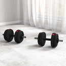 Set 2 in 1 con 2 Manubri Convertibili in Bilanciere 95x20x20 cm Peso Totale 15 kg e Dischi Regolabili in Acciaio Plastica e Sabbia Rosso      