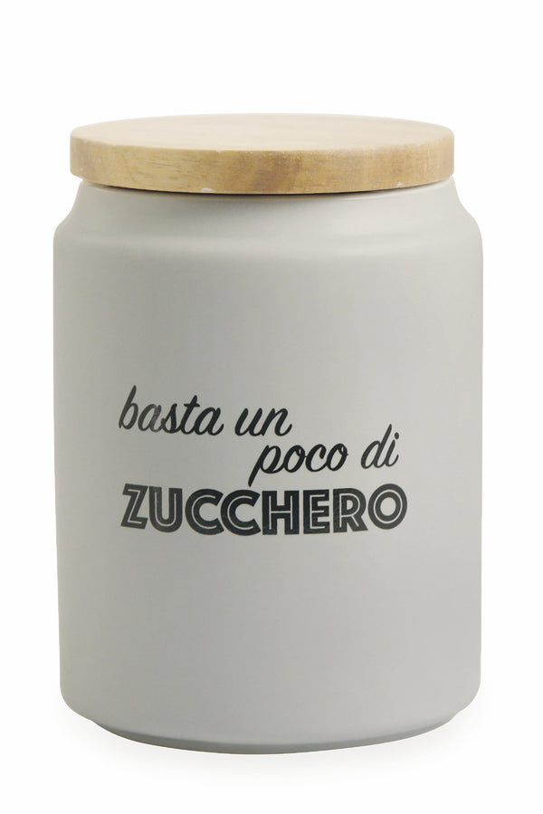 sconto Barattolo Zucchero con Scritta Ø11x15 cm in Gres con Coperchio in Bambù VdE Tivoli 1996