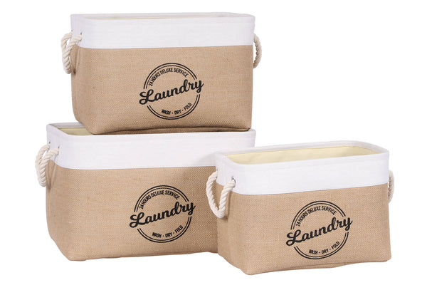 sconto Set 3 Cesti Portabiancheria in Juta con Manici in Corda Collection Naturale