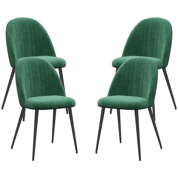 sconto Set 4 Sedie Moderne Imbottite con Schienale Ricurvo 50x52x83 cm in Tessuto Effetto Velluto e Acciaio Verde