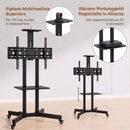 Supporto TV da Pavimento 32-75 Pollici 76x56x120-187,5 cm con Ruote a Freno e Altezza Regolabile in Metallo Nero      