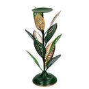 Portacandele metallo verde oro foglie 1p cm Ø21xh38